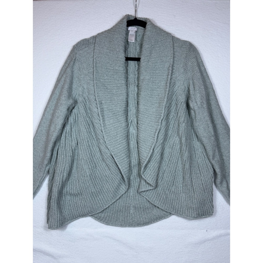 Pure Jill Women's  seafoam green‎ Cotton Cable Knit Open Cardigan Sweater Tall L